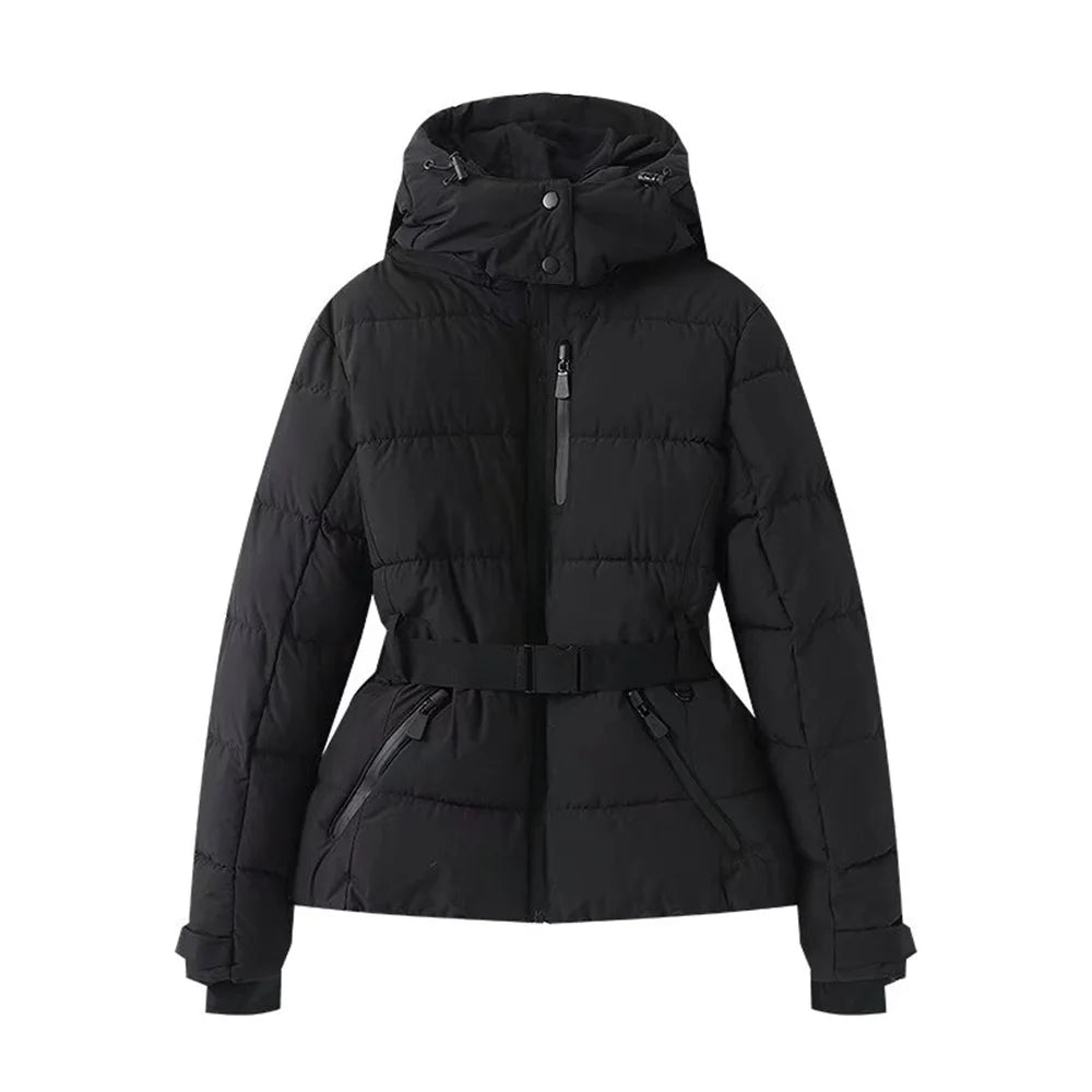 women's warm skiing series waist down cotton jacket winter new hooded slim fit jacket jacket