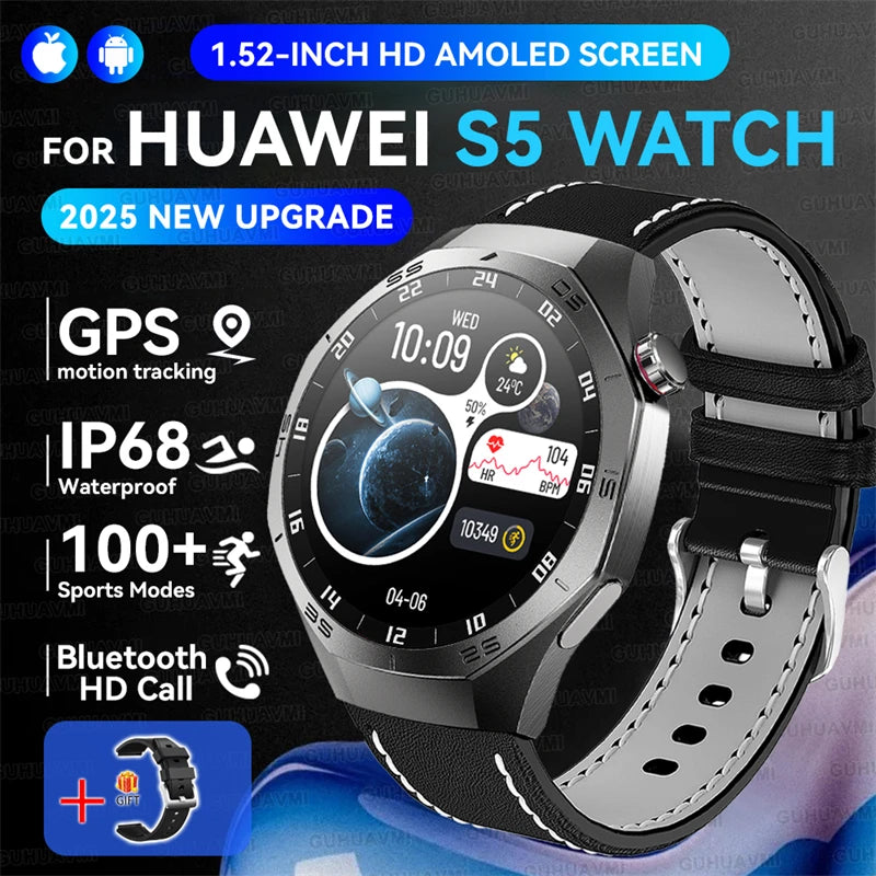 2025 New GUHUAVMI GT5 Pro Smart Watch Men HD AMOLED Screen GPS Motion trajectory HeartRate Bluetooth Call 1.52" SmartWatch IP68