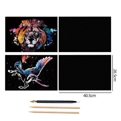 4PCS Scratch Art Paper World Landmarks Animals Painting Toy with Stylus Stress Relief Drawing Kids Adult Gift Glow in Dark Craft