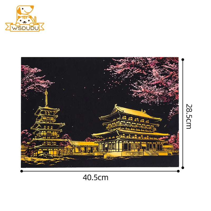 4PCS Scratch Art Paper World Landmarks Animals Painting Toy with Stylus Stress Relief Drawing Kids Adult Gift Glow in Dark Craft