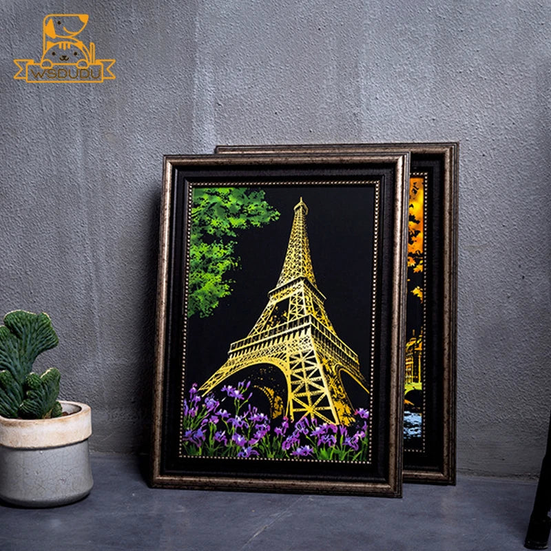 4PCS Scratch Art Paper World Landmarks Animals Painting Toy with Stylus Stress Relief Drawing Kids Adult Gift Glow in Dark Craft