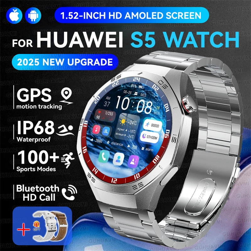 2025 New GUHUAVMI GT5 Pro Smart Watch Men HD AMOLED Screen GPS Motion trajectory HeartRate Bluetooth Call 1.52" SmartWatch IP68